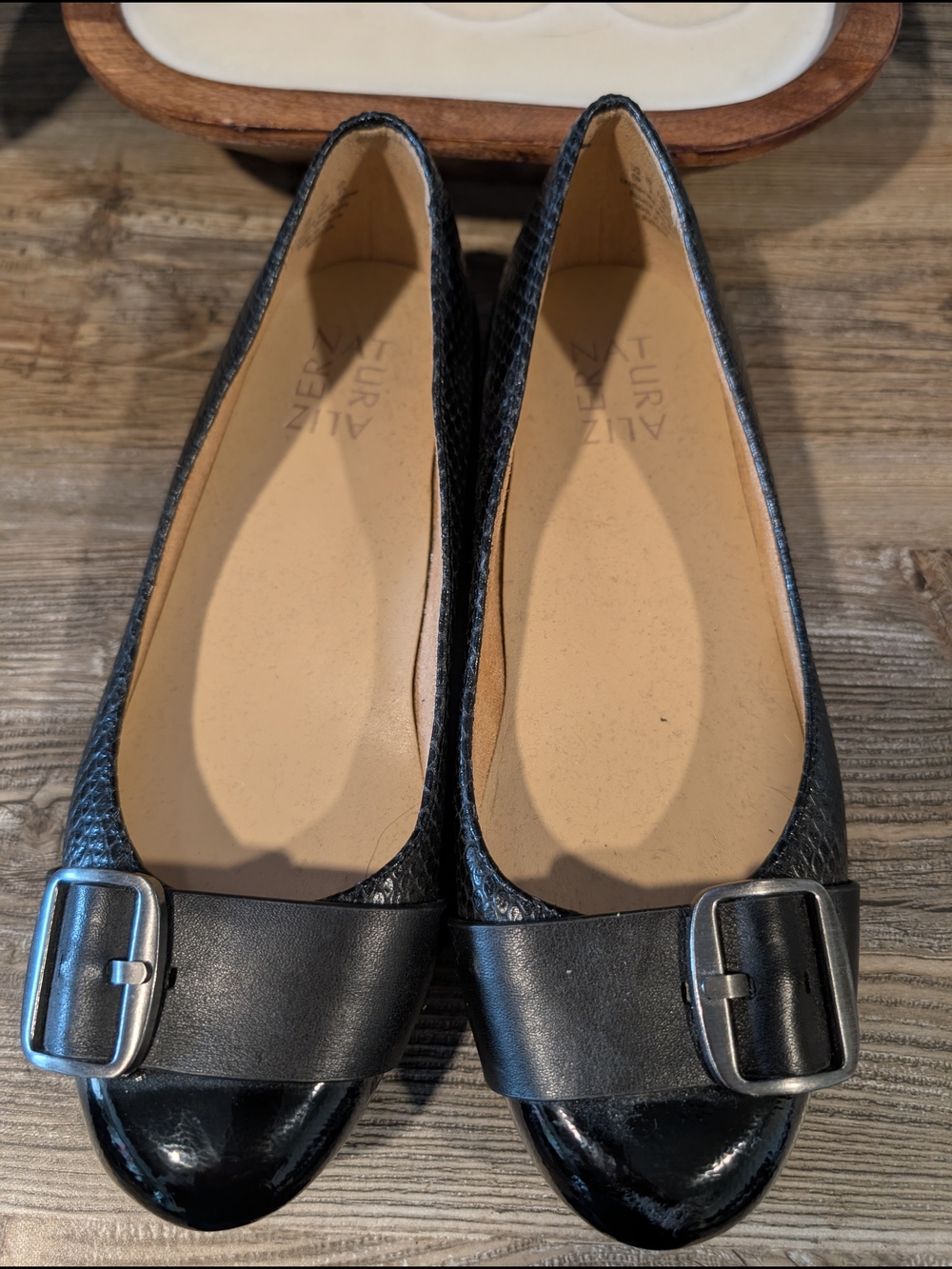 Naturalizer Black Buckle-Front Women's Ballet Flats